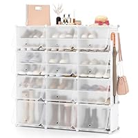COSTWAY Shoe Storage Cabinet, 3 x 8 Tier Modular Plastic Cube Shoe Rack with Removable Shelf and 5 Hooks, Portable DIY Interlocking Shoes Organiser Unit for Hallway Entryway Closet