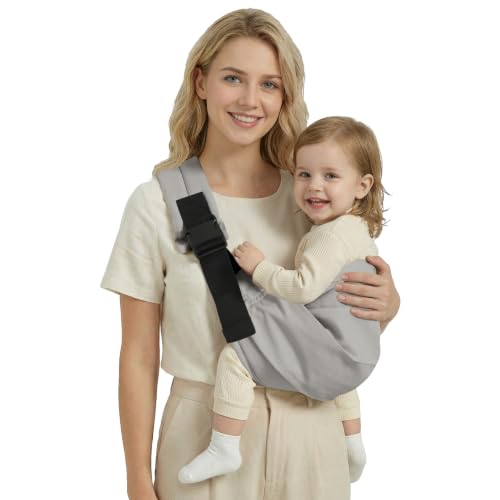 Holaraon Baby Sling Carrier for Toddler, Baby Carrier Sling, Lightweight Toddler Carrier with Secure Buckle, Premium Cotton Toddlers Hip Carry Sling, Adjustable with Left/Right Shoulder Strap, Grey