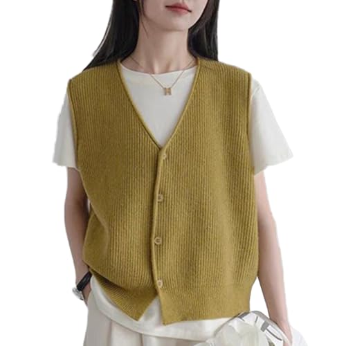Women's Button Front V Neck Sleeveless Knit Sweater Vest Layered Vest Top Cardigan Vest