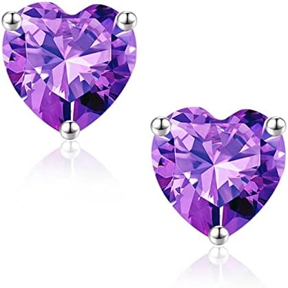February Birthstone Amethyst Earrings for Women Girls, 925 Sterling Silver Heart Stud Earrings for Women Teen Girl Purple Earrings Jewelry Mothers Day Valentines Christmas Birthday Gifts for Women Her