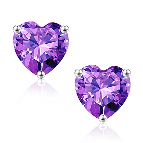 February Birthstone Amethyst Earrings For Women Girls, 925 Sterling Silver Heart Stud Earrings For Women Teen Girl Purple Earrings Jewelry Mothers Day Valentines Christmas Birthday Gifts For Women Her #TOP16