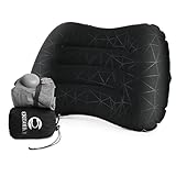 Camping Pillow with Built-in Pump - Inflatable Pillows - Travel Pillows for Backpacking & Airplane, Lumbar Support Blow Up & Press to Inflate Pillow, Compressible, Comfortable Pillow(Black w/Pump)