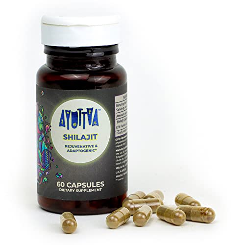 Ayuttva Himalayan Pure Shilajit Capsules | Rejuvenative, Adaptogenic, Energy-Giving Natural Shilajit Supplement | GMP-Certified Shilajit Supplement | Rich in Humic and Fulvic Acid | 60 Capsules