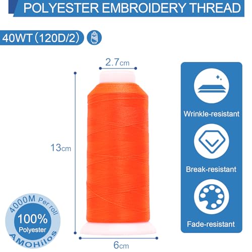 Image of High Tenacity Polyester Embroidery Machine Thread 40WT(120D /2) 4000M Per Spool for Commercial and Domestic Embroidery Machine (Fluorescent Red Orange-1837-)