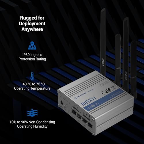 Image of Teltonika RUTX11 Industrial Cellular WiFi Router Dual SIM Card Slot - 4G LTE CAT 6, Speeds Up to 300 Mbps - LAN, WiFi, & Bluetooth LE Connectivity - RMS Compatible, Auto Failover (TELRUTX11100400)