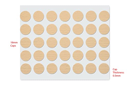 WoodPress® Real Beech Wood, Screw Cover Caps/Hole Covers, Peel & Stick, 18mm, x70 Pieces per Pack - Image 2