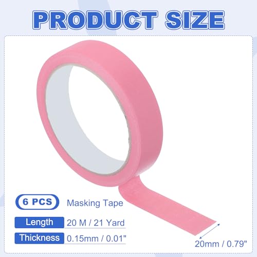 Image of MECCANIXITY Masking Tape 0.8 Inch x 21 Yard Painter's Tape Pink Paint Tapes for DIY Crafts Arts Drawing Decoration Labeling Car Painting Artist Teachers, Pack of 6