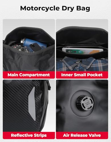 KEMIMOTO Motorcycle Dry Bag, Motorcycle Waterproof Duffle Tail Bag Soft Luggage for Motorbike Saddle Bag, Duffel Tail Bag Waterproof for Touring Adventure, Cycling & Camping, 40L4