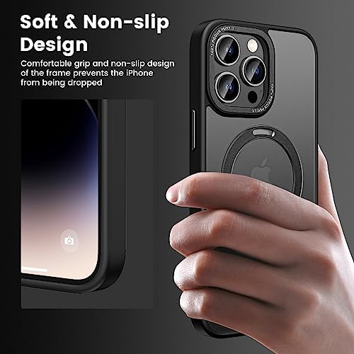 HWeggo for iPhone 14 Pro Max Case Magnetic,Compatible with MagSafe,Military Grade Drop Protection,Translucent Matte Back Non-slip Phone Cover with Invisible Stand for iPhone 14 Pro Max 6.7",Black