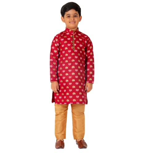 Image of Pro-Ethic Style Developer Kurta Pajama For Kids Boys | Cotton | Floral Print | Ethnic Wear (S-204)