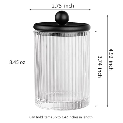 3Pack Glass Qtip Holder Dispenser Set - Bathroom Canister Storage Organizer for Cotton Balls, Swabs, Floss Picks, and Makeup Sponges with Matte Black Metal Lid - Clear Vanity Apothecary Jars - Image 4