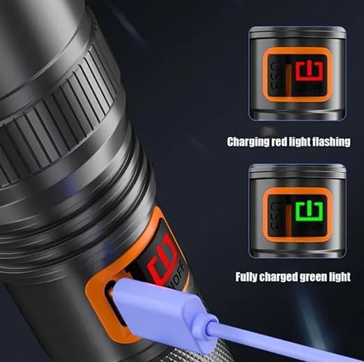 Image of Rechargeable Tactical Flashlight with Type-C | Ultra-Bright 10,000 Lumens LED Torch, Long-Range Beam, Waterproof for Outdoor Trekking & Emergency Use | M035 (Pack of 1)