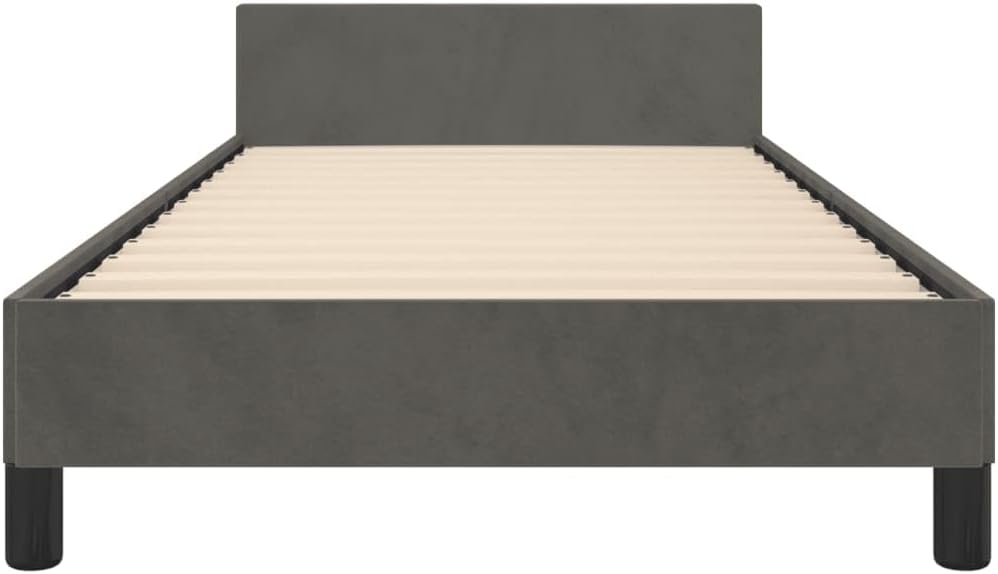 vidaXL Velvet Bed Frame Platform Bed, Scandinavian Style/Slats Support/No Box Spring Needed/Without Mattress/Easy Assembly, Dark Gray Twin Bed