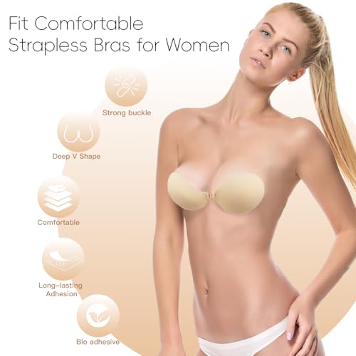 Image of Sticky Adhesive Bra Push Up Strapless Invisible Lift Backless Bra for Women