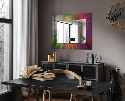 Miroir rectangulaire cadre en verre 80x60 cm style boho japandi motif abstrait spirale