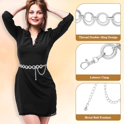 Women Waist Chain Belt, Metal Chain Belt Skinny Link Belt Fashion Double Layer Waist Chain Belt for Dress Jean3