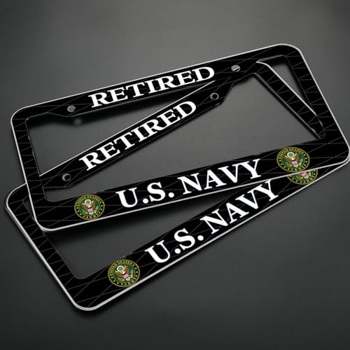 Image of 2PCS License Plate Frames for Retired U.S.Navy,Car License Plate Bracket Holder, Premium Aluminum Alloy Weather Proof License Plate Covers with Screw Caps Cover Set Car Accessories