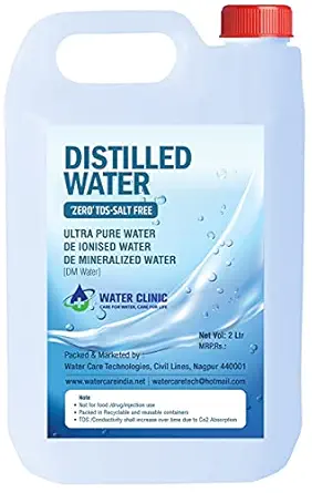 WATER CLINIC Ultra Pure Di-Ionised Distilled Water for Battery/Inverter/Medical Equipment's/Chemicals and Cosmetic Formulations With-Round Cap / (2 Ltr)