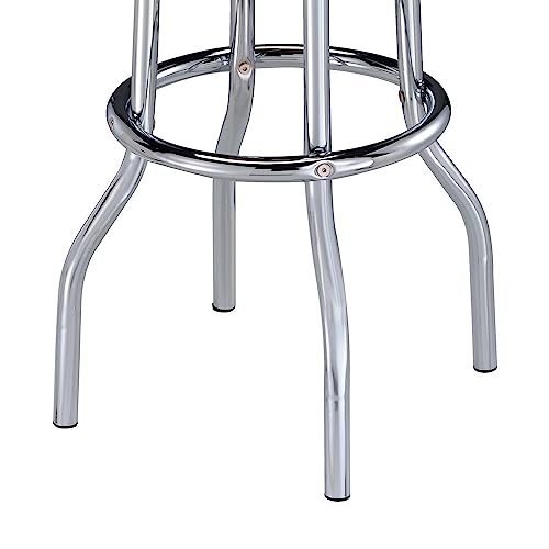 Butaco Benjara de 30 pulgadas, juego de 2 butacos retro con asiento de cuero sintético rojo y patas cromadas miniatura 6