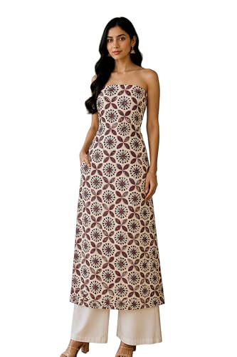 Image of Ethnics of Kutch Womens's Ajrakh Modal Silk Natural Dye Hand Block Print Unstitched Kurta Fabric