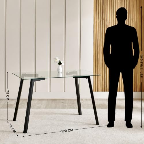 Image of Home Centre | Helios Paul Glass Top 4-Seater Dining Table | for Dining Room | Black | 1 Year Warranty