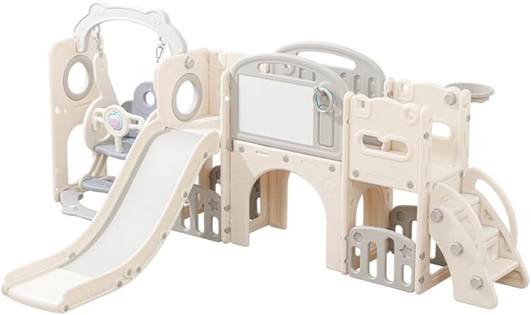 Juego para exteriores 12 en 1 para niños pequeños con columpio, columpio interior y tobogán, juego de juegos para niños pequeños de 1 a 3 años,