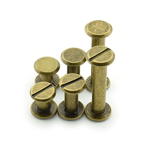 60 Sets Bronze Chicago Screws Assorted Kit 1/4 1/2 1 Inches Screw Posts Metal Accessories Nail Rivet Chicago Button for DIY Leather Decoration Bookbinding Round Flat Head Stud Screw M5x6/12/25mm