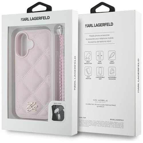 Coque iPhone 16 Karl Lagerfeld rose matelassé avec chaîne chic - 7