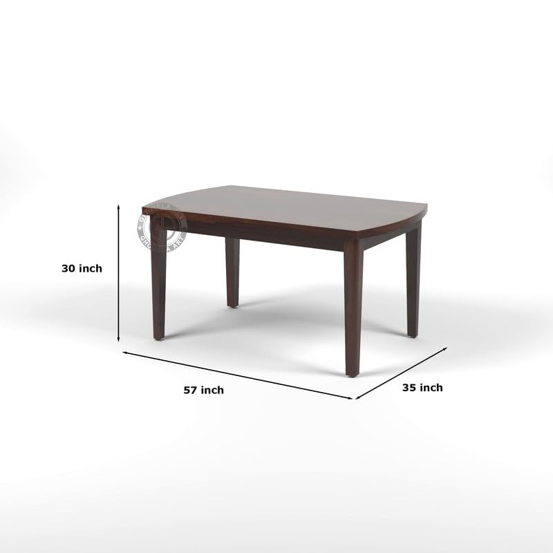 Image of Sheesham Wood Oval Dining Table with Cushion Chairs Set for Home Hall | Solid Wood Dinner Table with Chairs for Hotels | Dining Room Sets (Walnut Finish, 6 Seater)