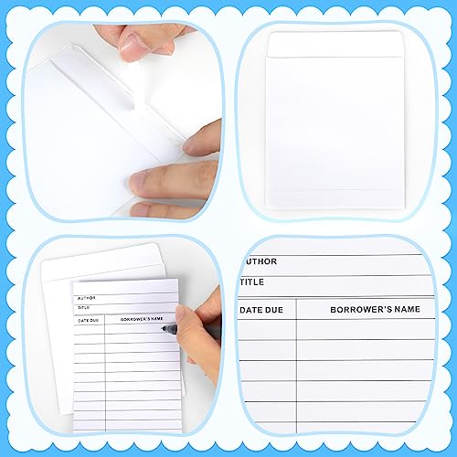 Tarjetas de registro de biblioteca con sobres autoadhesivos para control de préstamos 3