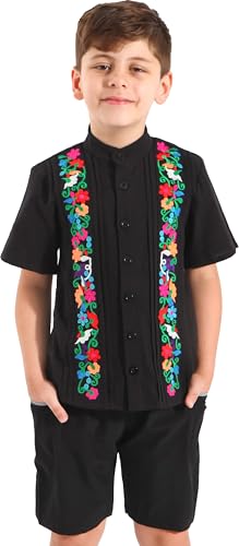YZXDORWJ Boys Mexican Shirt Guayabera Shirts Kids Cuban Short Sleeve Tops Traditional Embroidered Casual Blouse Toddler