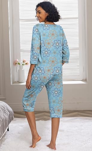 Image of PrinStory Womens Pajama Sets Capri Pjs Soft Lounge Sets XS-4XL