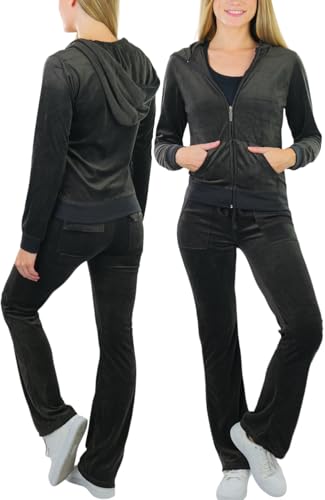ToBeInStyle Women's Velour Tracksuit Zip-Up Hooded Jacket and Matching Pants