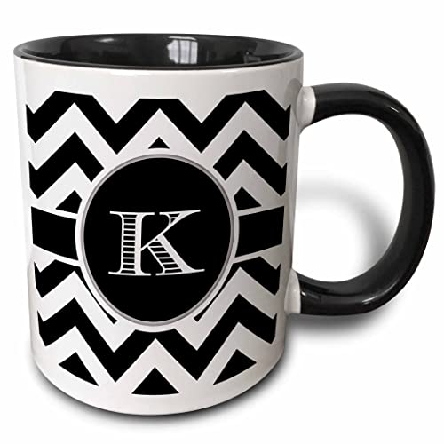 3dRose 'Black And White Chevron Monogram Initial K' Mug, 11 oz, Black/White