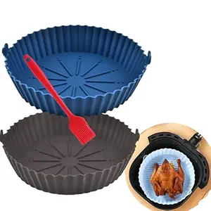 KAREWISH 2PCS of 6.7 inches silicone air fryer with oil brush Reusable silicone for air fryer Non-stick oven accessories air fryer silicone liner air fryers silicone pot baking pan basket.