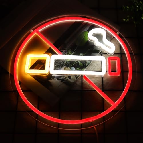 Image of No Smoking Neon Signs for Wall Decor Neon Lights for Bedroom Led Business Signs Suitable for Public Places Christmas Birthday Party 5V Power Adapter, 12.2 * 12.2 Inch (Red+Yellow+White)