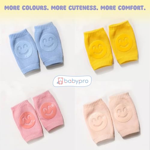 Image of BabyPro Baby Knee Guard-Set of 2, Multicolour Knee Pad for Toddler Crawling | Stretchable, Breathable Leg Warmers, Anti-Slip Silicone Knee Support