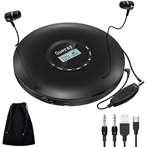 Gueray CD Player Portable with 1400mAh Rechargeable Battery 12 Hours Working Time Personal CD Player Support Last Memory Anti-Skip Protection LCD Display with AUX Cable for Car Children Audiobooks Cover