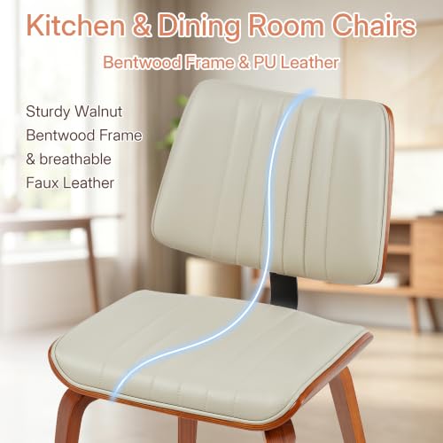 Image of Dining Chairs Set of 2,Mid Century Modern Walnut Kitchen Chairs,Beige
