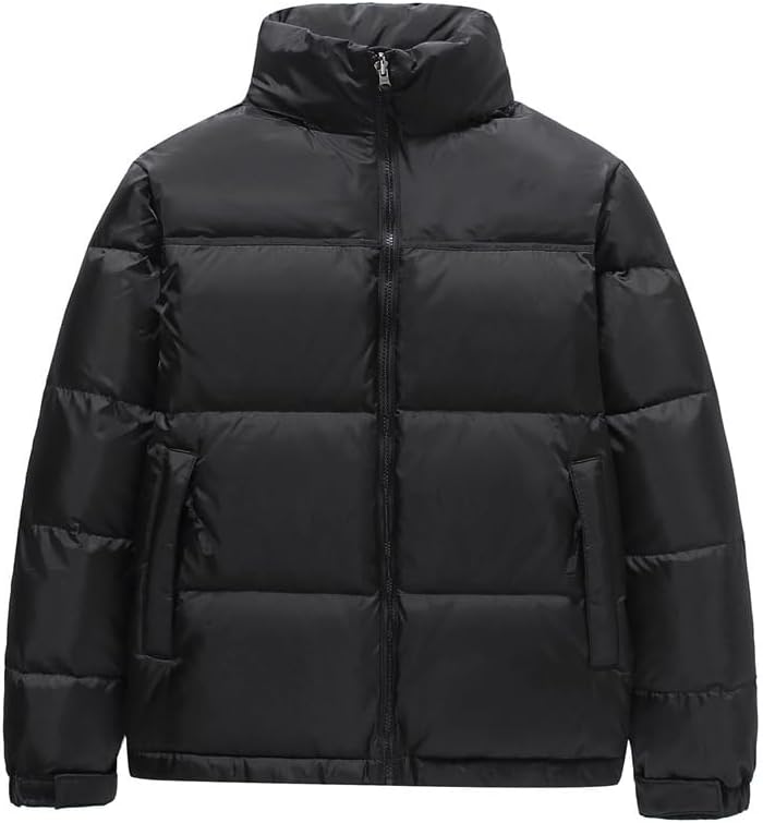 Mens Stand Collar Down Jackets Winter Thick Warm Solid Color Windproof Insulated Puffer Coat