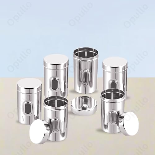 Image of Opullo See Through Containers | Small Steel Containers | Steel Container with Lid | Stainless Steel Slim Container | Ubha Dabba | Steel Airtight Container | 500 GMS | Pack of 6