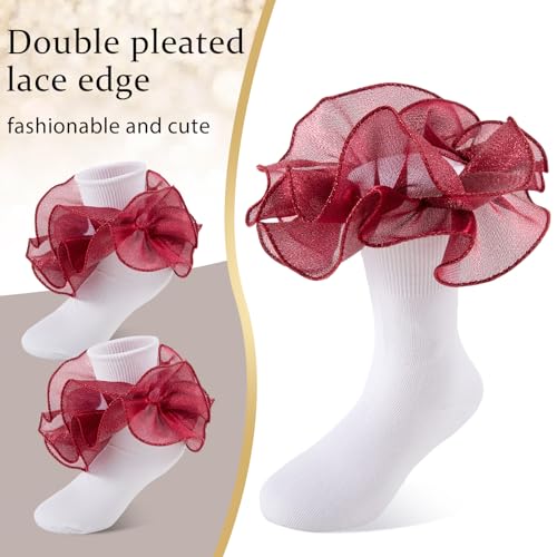 Girls Ruffle Socks Toddler Girl Gold Silver Glitter Double Lace Frilly Dress Socks Turn Cuff Sparkling Pageant Sock4