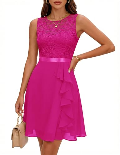 Image of BeryLove Womens Boat Neck A Line Sleeveless Lace Formal Homecoming Dress | Short Dress With Ruffle Hem, Sparkly Design Ideal For Wedding Guest,Bridesmaid Cocktail Prom & Evening Party Events