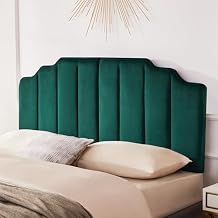 Huatean Home King Upholstered Headboard, Velvet Tufted Headboard only, Elegantly Curved King Size Headboards only, Modern Vertical Channel Design Bed Headboards, Dark Green