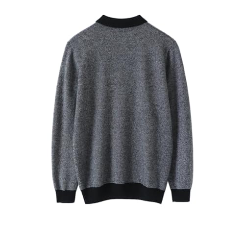 Men's Winter Warm 100% Cashmere Patchwork Jumpers Business High Street Turn-Down Collar Knitted Sweater4