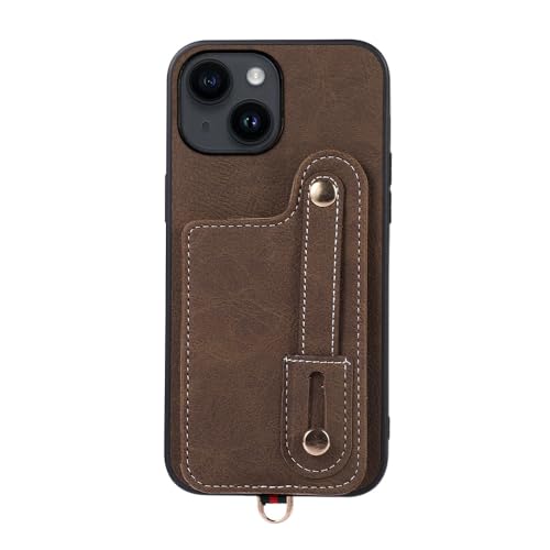 Étui de téléphone en cuir avec dragonne porte-carte marron iPhone 12 housse antichoc