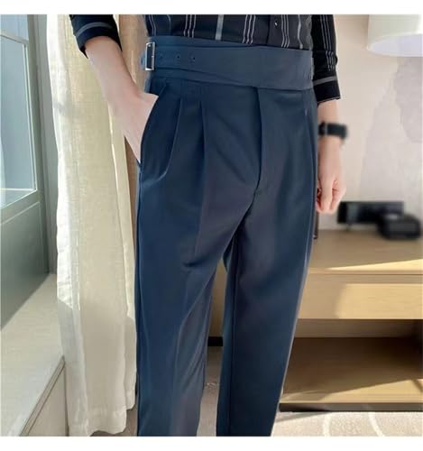 Mixgent Pants for Men Vintage Dress Pants Buckle High Waist Slim Fitting Cropped Pleated Trousers Classic Fit4