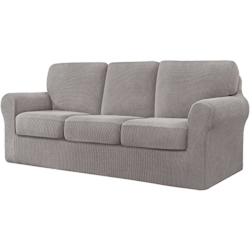 Housse de canapé extensible taupe avec 3 housses de coussin de siège 7 pcs