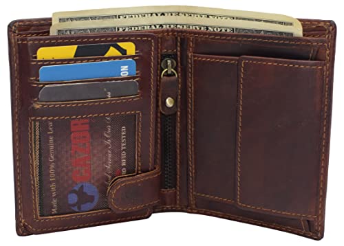 Large RFID Genuine Vintage Leather Card Holder Bifold Trifold Wallet Snap Closure 2 ID Windows for Men (Vintage Brown)3