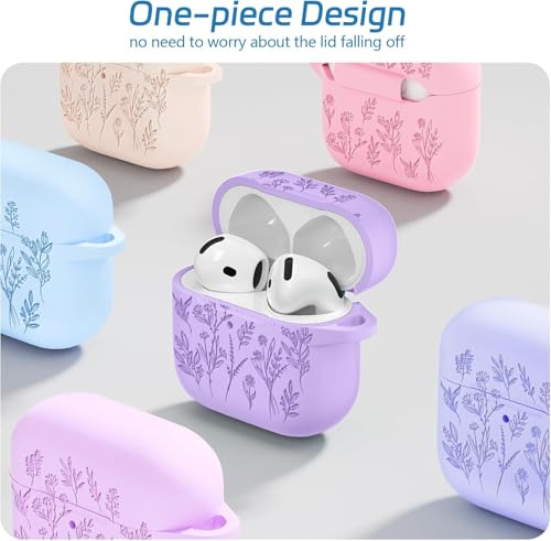 Image of Meyaar Silicone Case for AirPods 4 Floral Embossed, Flower Engraved Soft Silicone Cover with Keychain, Anti-Scratch, Shockproof Protective Case Cover (Black, for AirPods 4 (2024)
